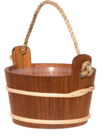 4Living Seau de sauna en aulne thermotrait&eacute;, avec poign&eacute;e en corde.