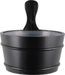 4Living seau de sauna traditionnel noir en bois avec insert en plastique.