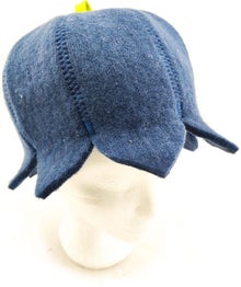 Bonnet de sauna bleu Myrtille Alhon Huopatehdas.