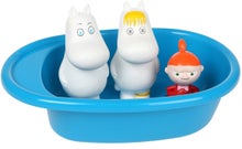 Set de jouets de bain Moumine, baignoire bleue et 3 personnages.
