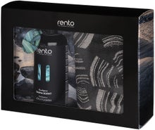 Coffret cadeau Rento - 2 serviettes pour banc de sauna Pino noires & parfum pour le sauna Eucalyptus 400 ml.