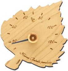 Thermom&egrave;tre de sauna en bois Veico, feuille de bouleau.