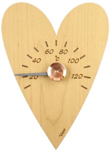 Thermom&egrave;tre de sauna en bois Veico, c&oelig;ur.