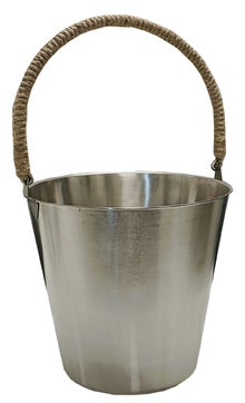 Seau de sauna Saunia en acier inoxydable de 10 litres avec poign&eacute;e en corde.