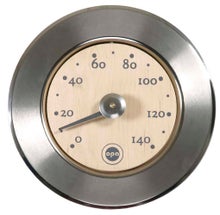 Thermom&egrave;tre de sauna en bois Opa LUMO avec bord en acier inoxydable.