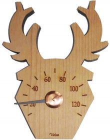 Thermom&egrave;tre de sauna en bois Veico, t&ecirc;te de renne.