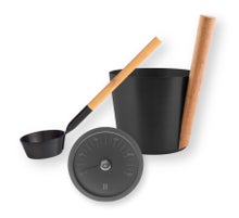 Rento seau, louche et thermom&egrave;tre de sauna, aluminium / noir