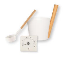 Rento lot de seau, louche et thermom&egrave;tre de sauna, aluminium, blanc