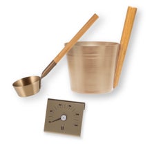 Rento lot de seau, louche et thermom&egrave;tre de sauna, aluminium, couleur champagne