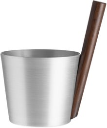Seau de sauna Rento en aluminium avec poign&eacute;e en bambou fonc&eacute;.