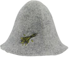 Bonnet de sauna et de bain &agrave; remous gris avec motif brod&eacute; de fouet de sauna.