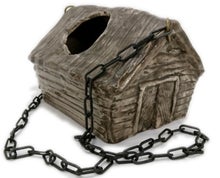 Bol de sauna en c&eacute;ramique en forme de grange avec cha&icirc;ne de suspension.
