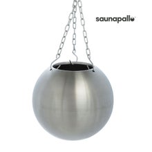 Boule de sauna en acier inoxydable bross&eacute;, avec cha&icirc;ne de suspension.