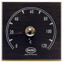 Thermom&egrave;tre de sauna Saunia en bois et noir.
