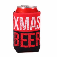 Refroidisseur de canette rouge et noir avec le texte Xmas beer.