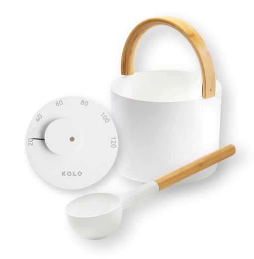 KOLO lot de seau, louche et thermom&egrave;tre de sauna &ndash; mod&egrave;le 2, blanc