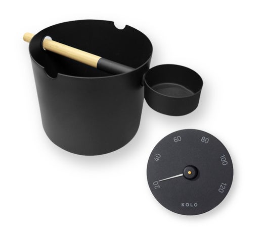 KOLO lot de seau, louche et thermom&egrave;tre de sauna, noir