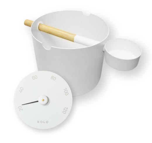 KOLO lot de seau, louche et thermom&egrave;tre de sauna, blanc