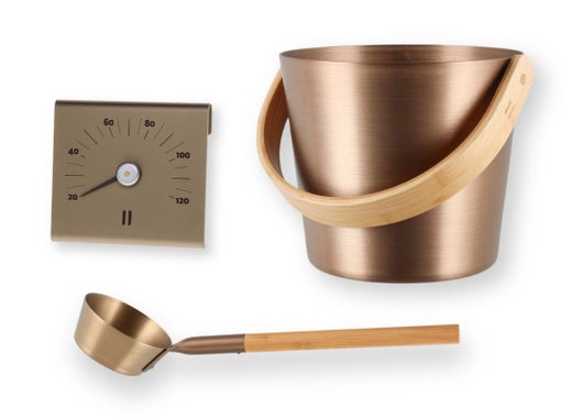 Rento lot de seau, louche et thermom&egrave;tre de sauna, aluminium / champagne