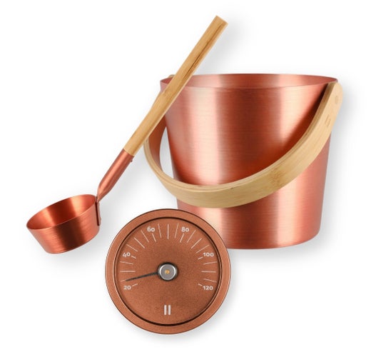 Rento lot de seau, louche et thermom&egrave;tre de sauna, aluminium, cuivre