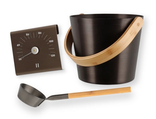 Rento lot de seau, louche et thermom&egrave;tre, aluminium / finition goudron