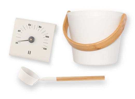 Rento lot de seau, louche et thermom&egrave;tre de sauna, aluminium / blanc