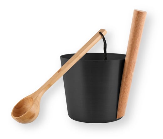 Rento seau de sauna en aluminium, noir, et louche en bambou