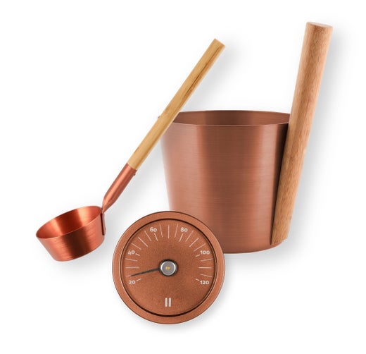Rento lot de seau, louche et thermom&egrave;tre de sauna, aluminium / cuivre