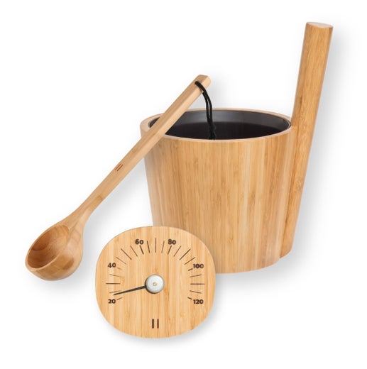 Rento lot de seau, louche et thermom&egrave;tre de sauna, bambou
