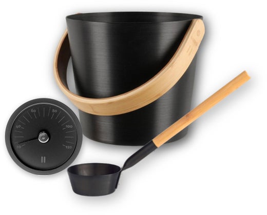 Rento lot de seau, louche et thermom&egrave;tre de sauna, aluminium / noir