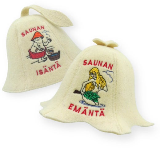 Lot de bonnets de sauna : H&ocirc;tesse et h&ocirc;te du sauna, beige